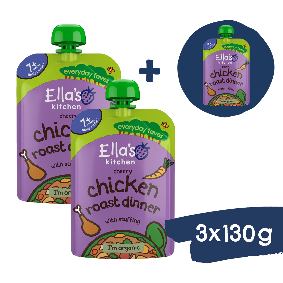 2+1 ZDARMA: Ella's Kitchen BIO Pečené kura s plnkou (130 g)