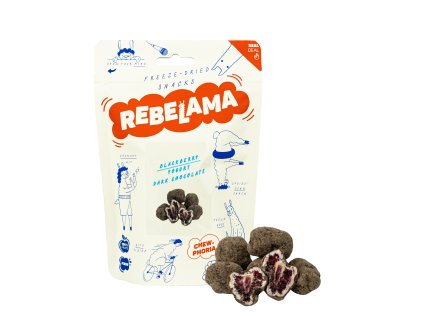 Lyofilizované ( mrazom sušené ) černice v dvoch tenkých vrstvách : bieleho jogurtu a horkej čokolády 50G.