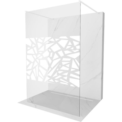 Mexen Kioto, průchozí sprchová zástěna 100 x 200 cm, 8mm sklo čiré/bílý vzor, 2x bílá stabilizační rozpěra, 800-100-002-20-85