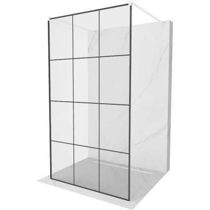 194715 mexen kioto priechodna sprchova zastena 100 x 200 cm 8mm sklo cire cierny vzor 2x biela stabilizacna rozpera 800 100 002 20 77
