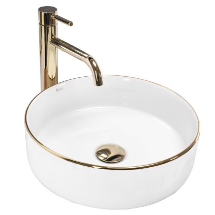 Rea Sami Gold Edge, umyvadlo na desku 36x36 cm, bílá-zlatá, REA-U6758