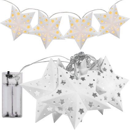 Tutumi, LED světla na vánoční stromeček 120m 2xAA, papírové hvězdy, CHR-03001