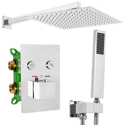Rea Fenix Davis, podomítkový sprchový set + box s dešťovou a ruční sprchou, chrom lesklý, REA-P6356