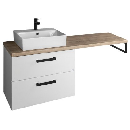 Aqualine, VEGA umyvadlová skříňka s černými úchytkami, deskou VEGA a podpůrnou konzolou, 144,5x61,4x45 cm, bílá, VG073-02