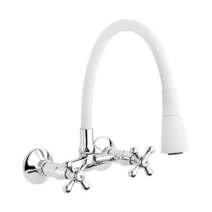 Invena Roma, nástěnná baterie s elastickým ramenem 150mm, bílá-chromová, INV-BC-24-E2S-L