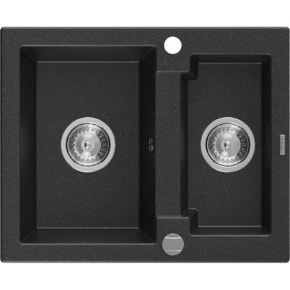 Mexen Carlos, granitový dřez 582x475x177 mm, 1,5-komorový, černá-stříbrná metalíza, 6518581500-73