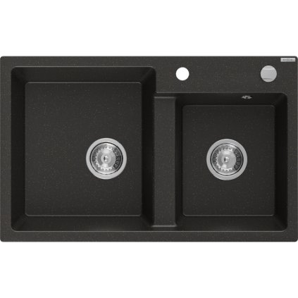Mexen Tomas, granitový dřez 800x500x190 mm, 2-komorový, černá - zlatá metalíza, 6516802000-75