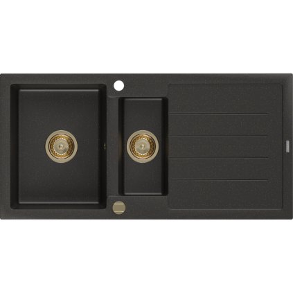 Mexen Andres, granitový dřez 1000x500x200 mm, 1,5-komorový, černá se zlatou metalízou a zlatým sifonem, 6515101510-75-G