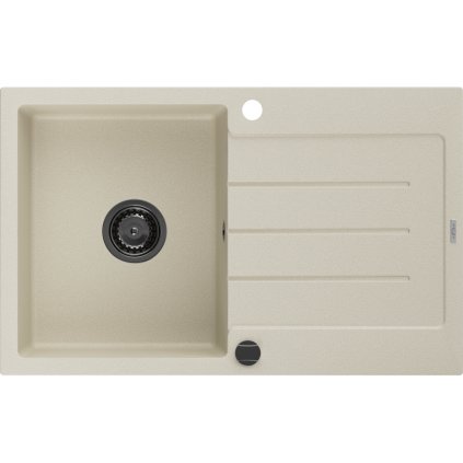 Mexen Bruno, granitový dřez 795x495x200 mm, 1-komorový, béžová s černým sifonem, 6513791010-69-B