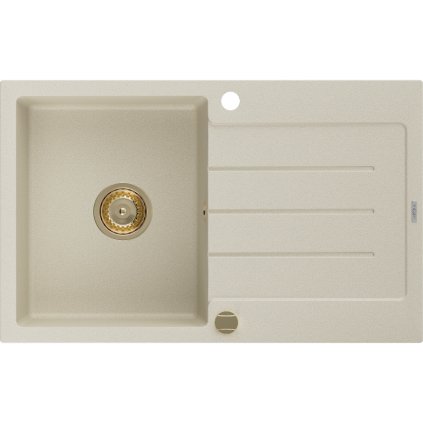 Mexen Bruno, granitový dřez 795x495x200 mm, 1-komorový, béžová se zlatým sifonem, 6513791010-69-G