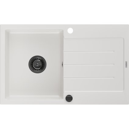 Mexen Bruno, granitový dřez 795x495x200 mm, 1-komorový, bílá s černým sifonem, 6513791010-20-B