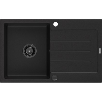 Mexen Bruno, granitový dřez 795x495x200 mm, 1-komorový, černá s černým sifonem, 6513791010-77-B