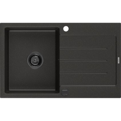 Mexen Bruno, granitový dřez 795x495x200 mm, 1-komorový, černá se zlatou metalízou a černým sifonem, 6513791010-75-B
