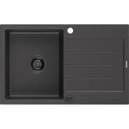 Mexen Bruno, granitový dřez 795x495x200 mm, 1-komorový, černá skvrnitá s černým sifonem, 6513791010-76-B