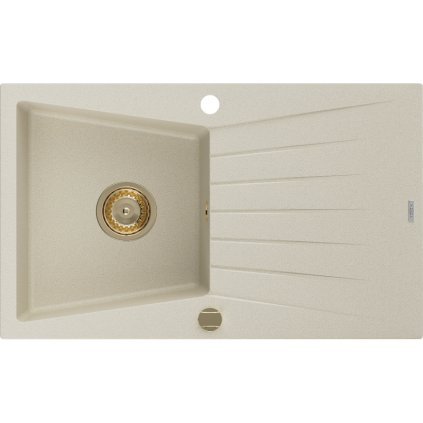 Mexen Cesar, granitový dřez 775x470x190 mm, 1-komorový, béžová se zlatým sifonem, 6514771010-69-G