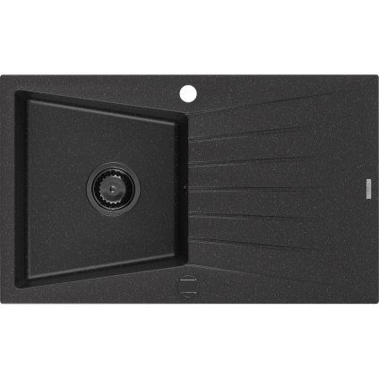 Mexen Cesar, granitový dřez 775x470x190 mm, 1-komorový, černá-stříbrná metalíza s černým sifonem, 6514771010-73-B