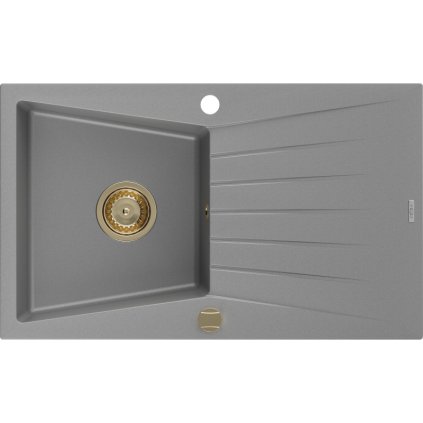 Mexen Cesar, granitový dřez 775x470x190 mm, 1-komorový, šedá se zlatým sifonem, 6514771010-71-G