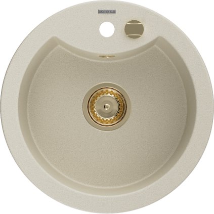 Mexen Diego, granitový dřez 488x488x167 mm, 1-komorový, béžová se zlatým sifonem, 6512481000-69-G