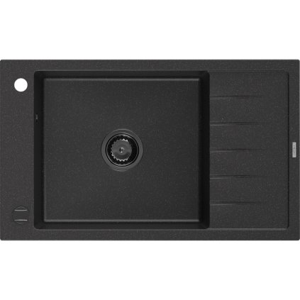 Mexen Elias, granitový dřez granitový 795x480x200 mm, 1-komorový, černá-stříbrná metalíza s černým sifonem, 6511791005-73-B