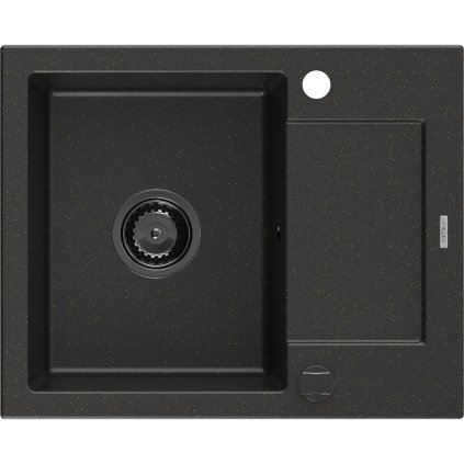 Mexen Enzo, granitový dřez 576x465x174 mm, 1-komorový, černá-zlatá metalíza s černým sifonem, 6506571005-75-B