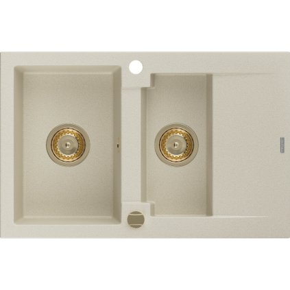 Mexen Gaspar, granitový dřez 737x475x177 mm, 1,5-komorový, béžová se zlatým sifonem, 6507731505-69-G