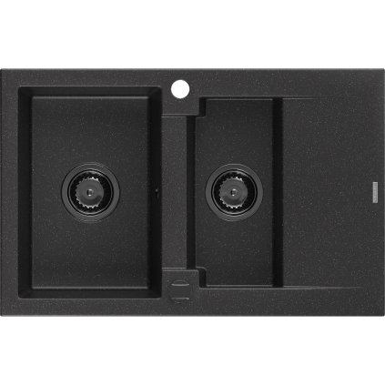 Mexen Gaspar, granitový dřez 737x475x177 mm, 1,5-komorový, černá-stříbrná metalíza s černým sifonem, 6507731505-73-B