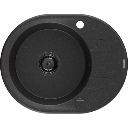 Mexen Kevin, granitový dřez 586x458x190 mm, 1-komorový, černá-stříbrná metalíza s černým sifonem, 6517581005-73-B