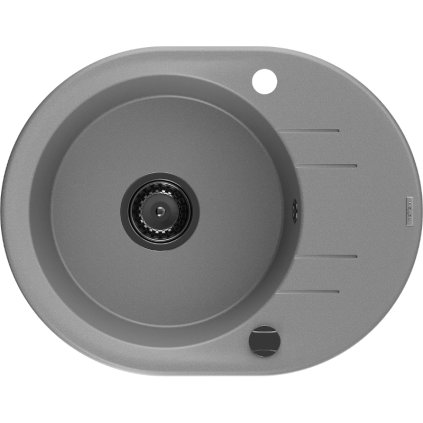 Mexen Kevin, granitový dřez 586x458x190 mm, 1-komorový, šedá s černým sifonem, 6517581005-71-B
