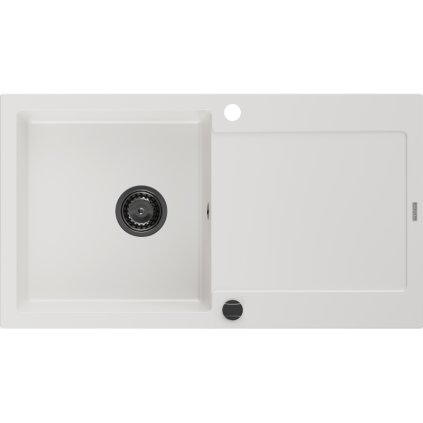 Mexen Leo, dřez granitový 900x500x190 mm, 1-komorový, bílá s černým sifonem, 6501901010-20-B