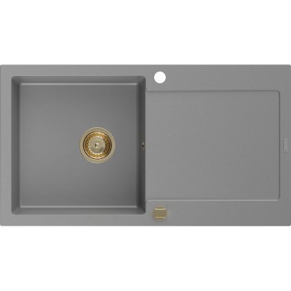 Mexen Leo, dřez granitový 900x500x190 mm, 1-komorový, šedá se zlatým sifonem, 6501901010-71-G