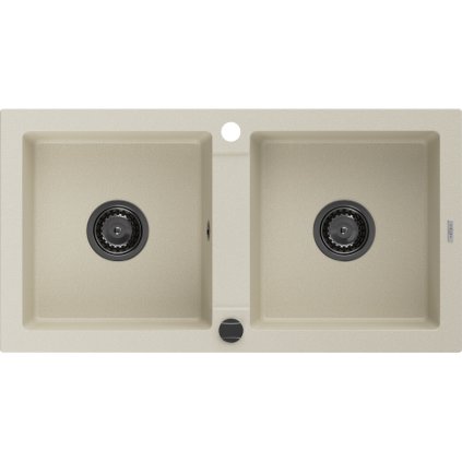 Mexen Mario, granitový dřez 820x436x161 mm, 2-komorový, béžová s černým sifonem, 6504822000-69-B