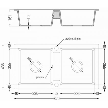 230457 mexen mario granitovy drez 820x436x161 mm 2 komorovy cierna strieborna metaliza s ciernym sifonom 6504822000 73 b