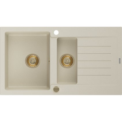 Mexen Matias - dřez granitový 900x505x200 mm, 1,5-komorový, béžová se zlatým sifonem, 6502901505-69-G