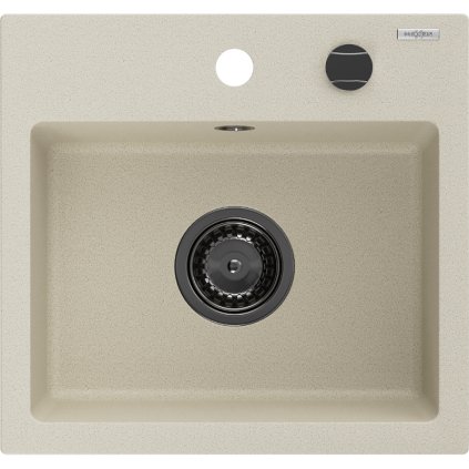 Mexen Milo, granitový dřez 435x410x171 mm, 1-komorový, béžová s černým sifonem, 6505441000-69-B