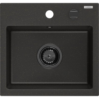 Mexen Milo, granitový dřez 435x410x171 mm, 1-komorový, černá-zlatá metalíza s černým sifonem, 6505441000-75-B