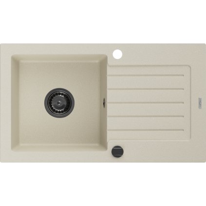 Mexen Pablo, granitový dřez 752x436x161 mm, 1-komorový, béžová s černým sifonem, 6510751010-69-B
