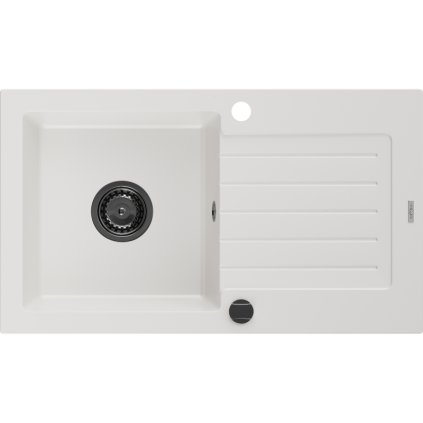 Mexen Pablo, granitový dřez 752x436x161 mm, 1-komorový, bílá s černým sifonem, 6510751010-20-B