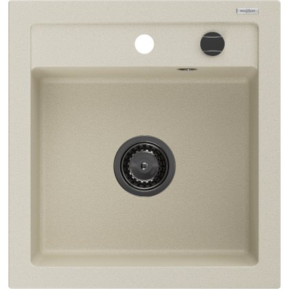 Mexen Vito, granitový dřez 520x490x210 mm, 1-komorový, béžová s černým sifonem, 6503521000-69-B
