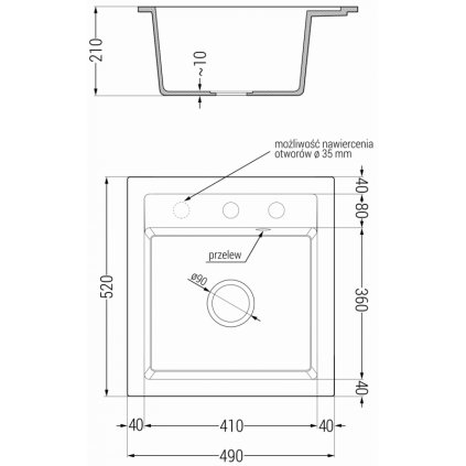 230169 mexen vito granitovy drez 520x490x210 mm 1 komorovy cierna strieborna metaliza s ciernym sifonom 6503521000 73 b
