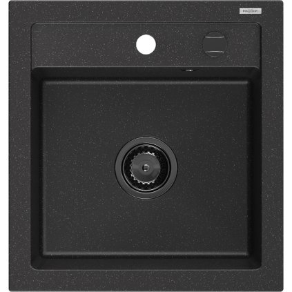 Mexen Vito, granitový dřez 520x490x210 mm, 1-komorový, černá-stříbrná metalíza s černým sifonem, 6503521000-73-B