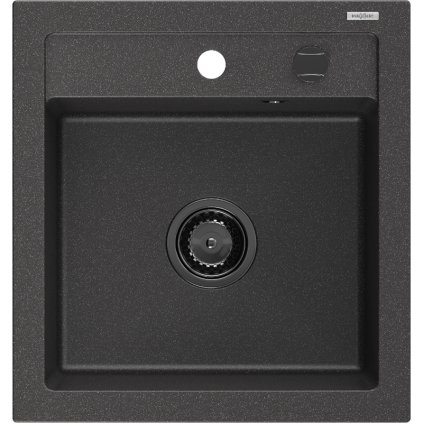 Mexen Vito, granitový dřez 520x490x210 mm, 1-komorový, černá-skvrny s černým sifonem, 6503521000-76-B