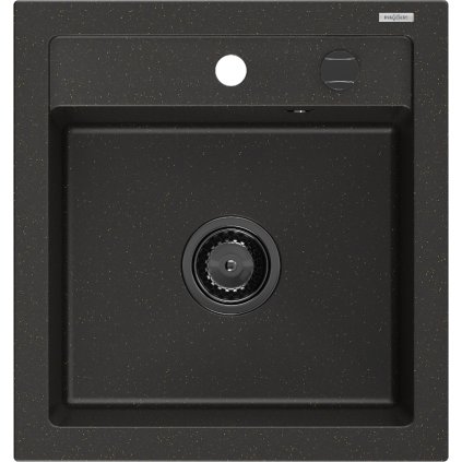 Mexen Vito, granitový dřez 520x490x210 mm, 1-komorový, černá-zlatá metalíza s černým sifonem, 6503521000-75-B