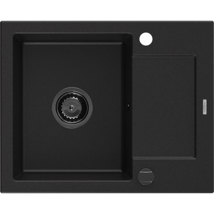 Mexen Enzo, granitový dřez 576x465x174 mm, 1-komorový, černá s černým sifonem, 6506571005-77-B