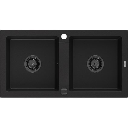 Mexen Mario, granitový dřez 820x436x161 mm, 2-komorový, černá s černým sifonem, 6504822000-77-B