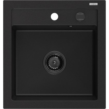 Mexen Vito, granitový dřez 520x490x210 mm, 1-komorový, černá s černým sifonem, 6503521000-77-B