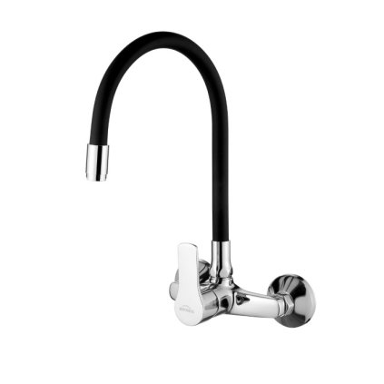 Invena Verso, nástěnná kuchyňská baterie 150mm s elastickým ramenem, béžová-černá-chromová, INV-BC-82-E4S-L