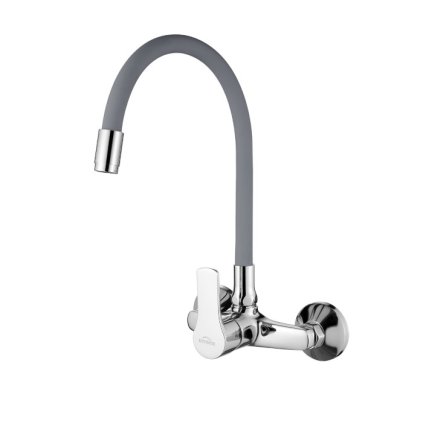 Invena Verso, nástěnná kuchyňská baterie 150mm s elastickým ramenem, šedá-chromová, INV-BC-82-E5S-L
