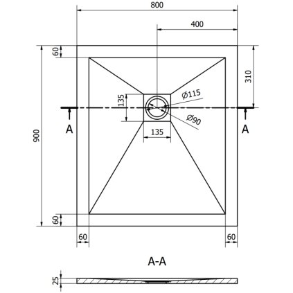 Mexen Stone+, obdélníková vanička z minerálního kompozitu 90 x 80 cm, černá matná, 44708090