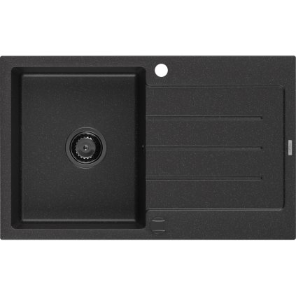 Mexen Bruno, dřez granitový 795x495x200 mm, 1-komorový, černá-stříbrná metalíza s černým sifonem, 6513791010-73-B
