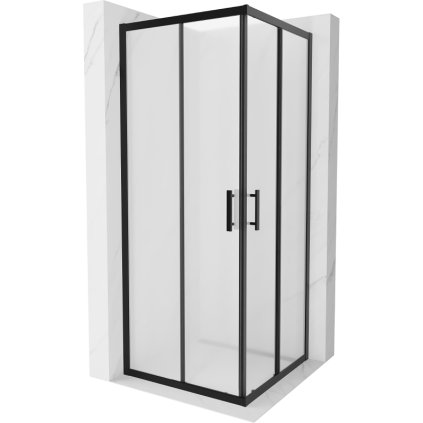Mexen Rio, čtvercový sprchový kout 80(dveře)x80(dveře)x190 cm, 5mm sklo námraza, černý profil, 860-080-080-70-30